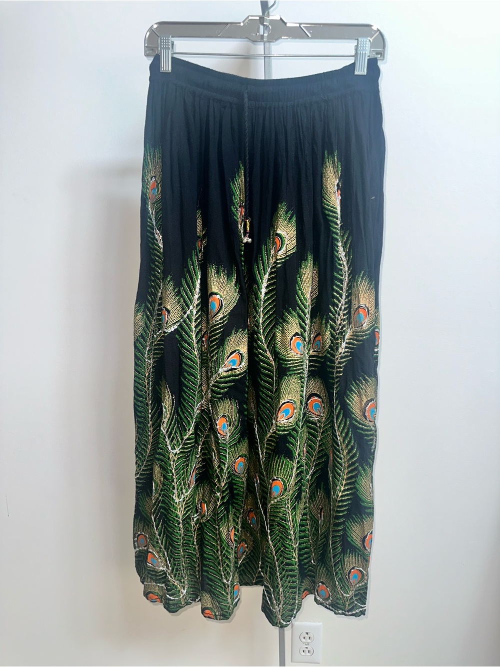 Black w/ sequins Peacock Print Maxi Skirt